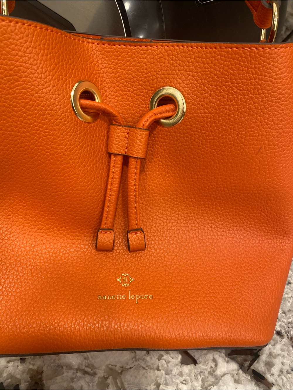 Nanette Lepore Orange Pebbled Bucket Bag Top Handle Purse - Picture 3 of 9